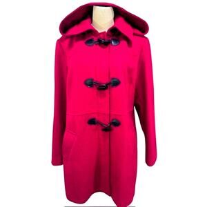 "NAUTICA" Red,Wool Blend,Pea Coat,Zip & Toggle , Hooded, Dk Romance, Fisherman